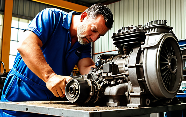**Image Prompt:** A mechanic inspecting the engine of a used Kia in a sunny Seville workshop. Focus on the engine block and the mechanic's concerned expression. In the background, a calendar showing the month of August. The scene represents the importance of powertrain warranty coverage during hot weather.
