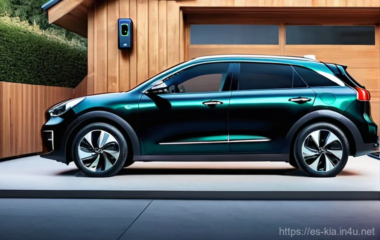 기아 니로 EV 장단점 - **Prompt: Serene Urban Evening Drive in Kia Niro EV**
    A stylish female driver, mid-30s, with a r...