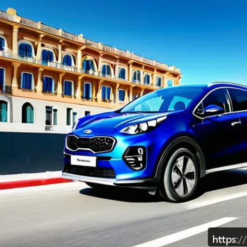 Home 31 기아 차종별 유지보수 비용 - A modern Kia Sportage SUV parked on a sunny urban street in Spain, with a focus on high-quality medi...