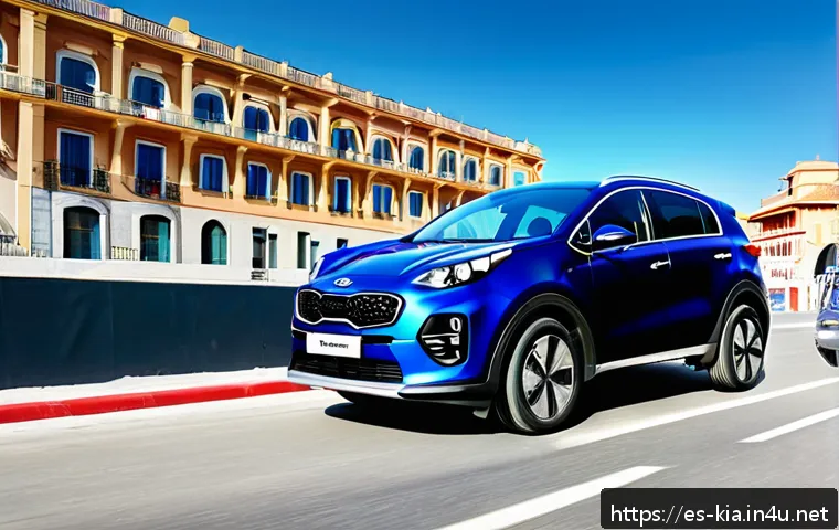기아 차종별 유지보수 비용 - A modern Kia Sportage SUV parked on a sunny urban street in Spain, with a focus on high-quality medi...