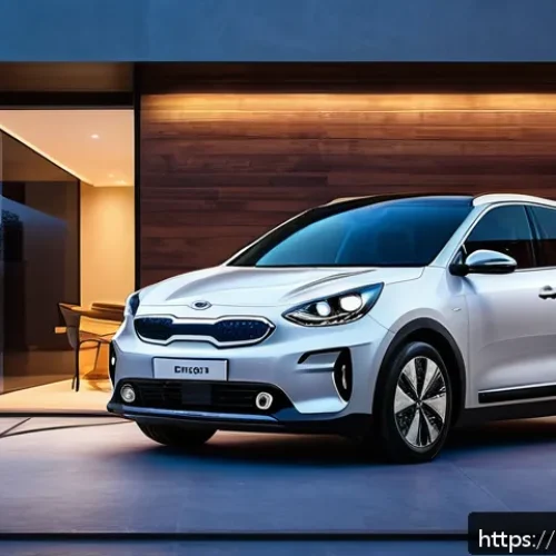 Home 30 기아 전기차 충전 비용 - A modern Spanish home garage at night with a sleek Kia electric car plugged into a domestic wall cha...